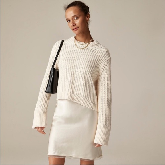 J. Crew Heritage Cotton Fisherman Crewneck Sweater Antique White Size small NWT - Picture 1 of 13